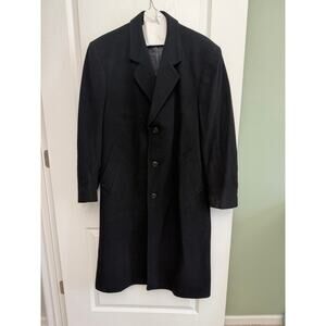 Men’s Black Wool Cashmere Blend Overcoat do Silver Size 44R